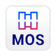 MOS app icon: blue/purple geometric symbol above the bold 'MOS' text on a rounded white square background.